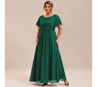 Robe de demoiselle d'honneur en mousseline de soie verte olive élégante pour grandes tailles, convient pour les invités de mariage, les fêtes, les vacances et les voyages 0XL,1XL,2XL,3XL,4XL,5XLUnicol
