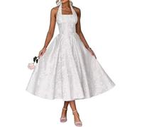 Robe de demoiselle d'honneur en satin floral pour femme - Robe de soirée plissée - Grande taille, blanc, 48