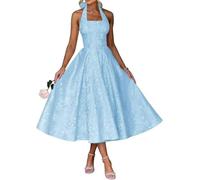 Robe de demoiselle d'honneur en satin floral pour femme - Robe de soirée plissée - Grande taille, bleu ciel, 40