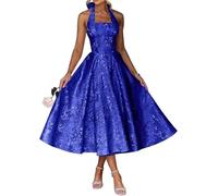 Robe de demoiselle d'honneur en satin floral pour femme - Robe de soirée plissée - Grande taille, bleu marine, 46