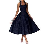 Robe de demoiselle d'honneur en satin floral pour femme - Robe de soirée plissée - Grande taille, bleu marine, 34