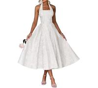 Robe de demoiselle d'honneur en satin floral pour femme - Robe de soirée plissée - Grande taille, ivoire, 48