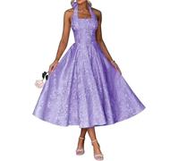 Robe de demoiselle d'honneur en satin floral pour femme - Robe de soirée plissée - Grande taille, lavande, 44