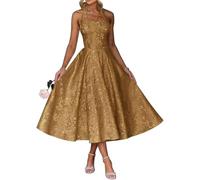 Robe de demoiselle d'honneur en satin floral pour femme - Robe de soirée plissée - Grande taille, marron, 46