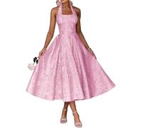Robe de demoiselle d'honneur en satin floral pour femme - Robe de soirée plissée - Grande taille, rose, 50 Grande taille