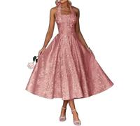 Robe de demoiselle d'honneur en satin floral pour femme - Robe de soirée plissée - Grande taille, rose gold, 48