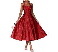 Robe de demoiselle d'honneur en satin floral pour femme - Robe de soirée plissée - Grande taille, Rouge, 36