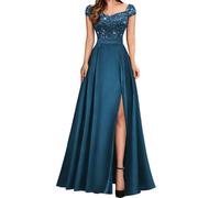 Robe de demoiselle d'honneur en satin pour femme avec fente fendue, robe de cocktail, grande taille, bleu corail, 34
