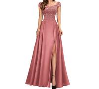 Robe de demoiselle d'honneur en satin pour femme avec fente fendue, robe de cocktail, grande taille, Rose cannelle, 34