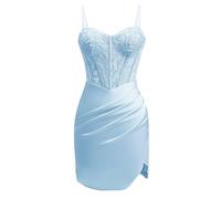 Robe de demoiselle d'honneur en satin pour femme - Robe de princesse plissée - Grande taille, bleu ciel, 48