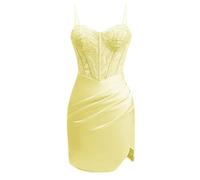 Robe de demoiselle d'honneur en satin pour femme - Robe de princesse plissée - Grande taille, jaune, 44
