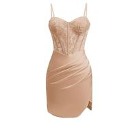 Robe de demoiselle d'honneur en satin pour femme - Robe de princesse plissée - Grande taille, rose gold, 44