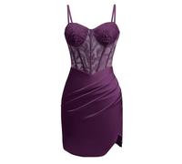 Robe de demoiselle d'honneur en satin pour femme - Robe de princesse plissée - Grande taille, violet, 56 Grande taille