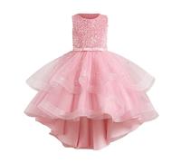Robe de demoiselle d'honneur en tulle avec paillettes - Robe de princesse brillante sans manches pour mariages, anniversaires, demoiselles d'honneur, occasions formelles, rose, 5-6 ans