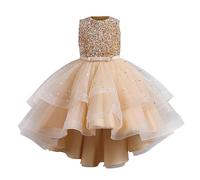 Robe de demoiselle d'honneur en tulle avec paillettes - Robe de princesse brillante sans manches pour mariages, anniversaires, demoiselles d'honneur, occasions formelles, doré, 5-6 ans