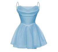 Robe de demoiselle d'honneur en tulle pour femme - Robe de princesse bouffante - Robe de cocktail plissée - Grande taille, Bleu ciel uni, 54 Grande taille