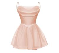 Robe de demoiselle d'honneur en tulle pour femme - Robe de princesse bouffante - Robe de cocktail plissée - Grande taille, Rose poudré uni, 58 Grande taille