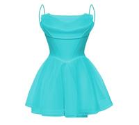 Robe de demoiselle d'honneur en tulle pour femme - Robe de princesse bouffante - Robe de cocktail plissée - Grande taille, Turquoise unie, 42