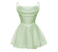 Robe de demoiselle d'honneur en tulle pour femme - Robe de princesse bouffante - Robe de cocktail plissée - Grande taille, Vert clair uni, 60 Grande taille