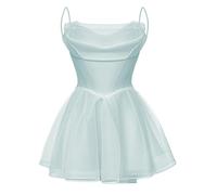 Robe de demoiselle d'honneur en tulle pour femme - Robe de princesse bouffante - Robe de cocktail plissée - Grande taille, Bleu clair uni, 52 Grande taille