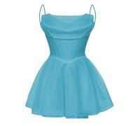Robe de demoiselle d'honneur en tulle pour femme - Robe de princesse bouffante - Robe de cocktail plissée - Grande taille, bleu vif, 44