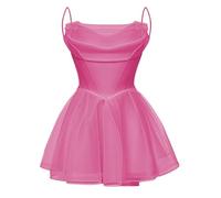 Robe de demoiselle d'honneur en tulle pour femme - Robe de princesse bouffante - Robe de cocktail plissée - Grande taille, Rose vif uni, 52 Grande taille