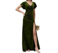 Robe de demoiselle d'honneur en velours pour femme avec fente formelle pour mariage, fête, bal de fin d'année, grande taille, vert olive, 60 Grande taille