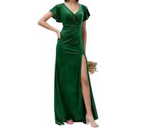 Robe de demoiselle d'honneur en velours pour femme avec fente formelle pour mariage, fête, bal de fin d'année, grande taille, vert émeraude, 58 Grande taille