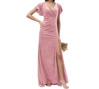 Robe de demoiselle d'honneur en velours pour femme avec fente formelle pour mariage, fête, bal de fin d'année, grande taille, rose, 40