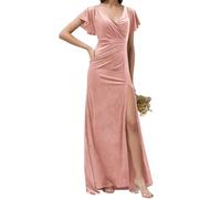 Robe de demoiselle d'honneur en velours pour femme avec fente formelle pour mariage, fête, bal de fin d'année, grande taille, rose, 38
