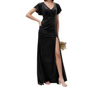 Robe de demoiselle d'honneur en velours pour femme avec fente formelle pour mariage, fête, bal de fin d'année, grande taille, Noir , 44
