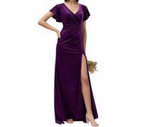 Robe de demoiselle d'honneur en velours pour femme avec fente formelle pour mariage, fête, bal de fin d'année, grande taille, prune, 42