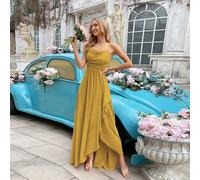 Robe de demoiselle d'honneur longue élégante et simple pour femme, col cache-cœur, ourlet asymétrique, à porter pour un mariage, un invité, un dîner, un événement formel, une fête de fiançailles, un m