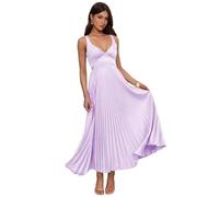 Robe de demoiselle d'honneur plissée en satin pour femme - Col en V - Dos nu - Robe longue avec corset - Robe longue avec corset - Confortable - Douce et légère, lilas, S