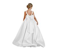 Robe de demoiselle d'honneur pour mariage, enfants, princesse, première communion, concours de beauté, robe de bal avec nœud, blanc, 16 ans