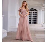 Robe de demoiselle d'honneur rose élégante avec décoration florale 3D et design épaules ouvertes, robe de soirée pour invitée de mariage, robe de vacances, robe de fête d'automne, été et début d'autom