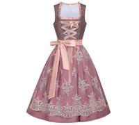 Robe de demoiselle d'honneur rose for l'Oktoberfest avec tablier brodé, robe mi-longue en dentelle encolure carrée et fermeture éclair latérale(Large)