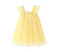 Robe de fée pour bébé fille - Avec ailes de papillon et manches - Tutu en tulle - Vêtements d'été pour petites filles, jaune, 2-3 ans