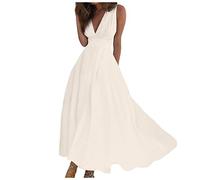 Robe de Femme Boheme Chic et Elegant Mi Longue Robe Printemps Robes Femme Vetement Femmes Ete Cache Coeur Ensemble Grande Taille Manche Courte Robes de Soiree Plage D'été(A Beige,X-Large)