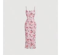 Robe de femme imprimée papillon rose romantique et mignonne. Tenue de femme pour brunch, invitée de mariage d'automne, robe de retour au foyer, robe de soirée de rendez-vous, robe de bal de promo, rob