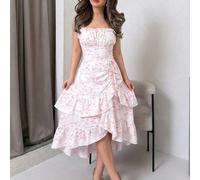 Robe de femme romantique rétro à fleurs roses et blanches, avec des volants. Robe élégante, pour le thé, pour les rendez-vous, la Saint-Valentin, l'été, le style bohème, la croisière, la plage. L,M,S,