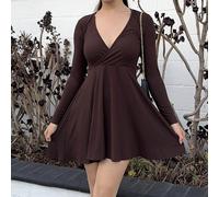 Robe de femme simple séduisante d'avant-garde à col en V, mini robe courte, robes d'automne pour vêtements du Nouvel An L,M,S,XLUnicoloreTissu tricoté
