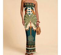 Robe de femme style minimaliste décontracté de vacances, imprimé géométrique de perroquet de forêt tropicale. Style vintage romantique pour festival occidental, escapade au bord de , confortable pour