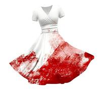 Robe De Femmes D'Halloween, Col En V, Manches Courtes, Impression De Taches De Sang, Robe Vampire, Costume D'Halloween Chic Et Spécial, Ligne A Grande Taille Médiévale