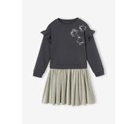 Robe de fête bi-matière fille étoiles en sequins fille anthracite 4A