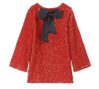 Robe de fête courte à paillettes pour femme - Robe avec nœud - Pull à manches longues - Robe à paillettes - Robe de cocktail élégante - Robe de soirée - Mini robe décontractée pour fille, rouge, XXL