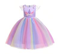 Robe de fête d'anniversaire pour filles en tulle et satin élégante, convient pour la danse scolaire et les fêtes. La disposition et la couleur des fleurs peuvent varier. Le bandeau n'est pas inclus. 6