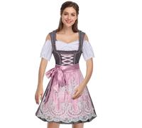 Robe de fête de la bière pour femme | Robe bavaroise allemande avec tablier rose - Robe bavaroise authentique à col en U - Tenues traditionnelles allemandes pour femmes - 1 ensemble de robe bavaroise