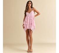 Robe de fête d'été rose clair Mama Mia pour femmes, robe de vacances en mousseline de soie unie avec volants et bretelles, pour la plage, les vacances et les festivals de musique L,M,S,XL,XS,XXL,XXS,X