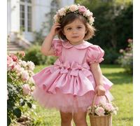 Robe de fête élégante et mignonne pour bébé fille avec col Peter Pan, manches à volants en tulle. Robe de princesse pour anniversaire, rassemblement, banquet, vacances, Pâques 9-12M,12-18M,18-24M,2-3Y